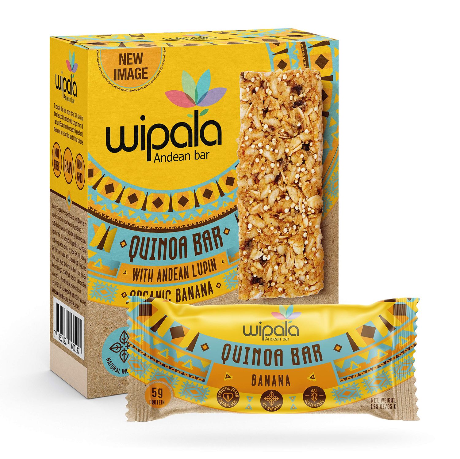 Wipala Protein Bars - Banana : Made with Quinoa and Andean Lupin, Vegan, Nut Free, Gluten Free, Non-GMO, 12 Pack