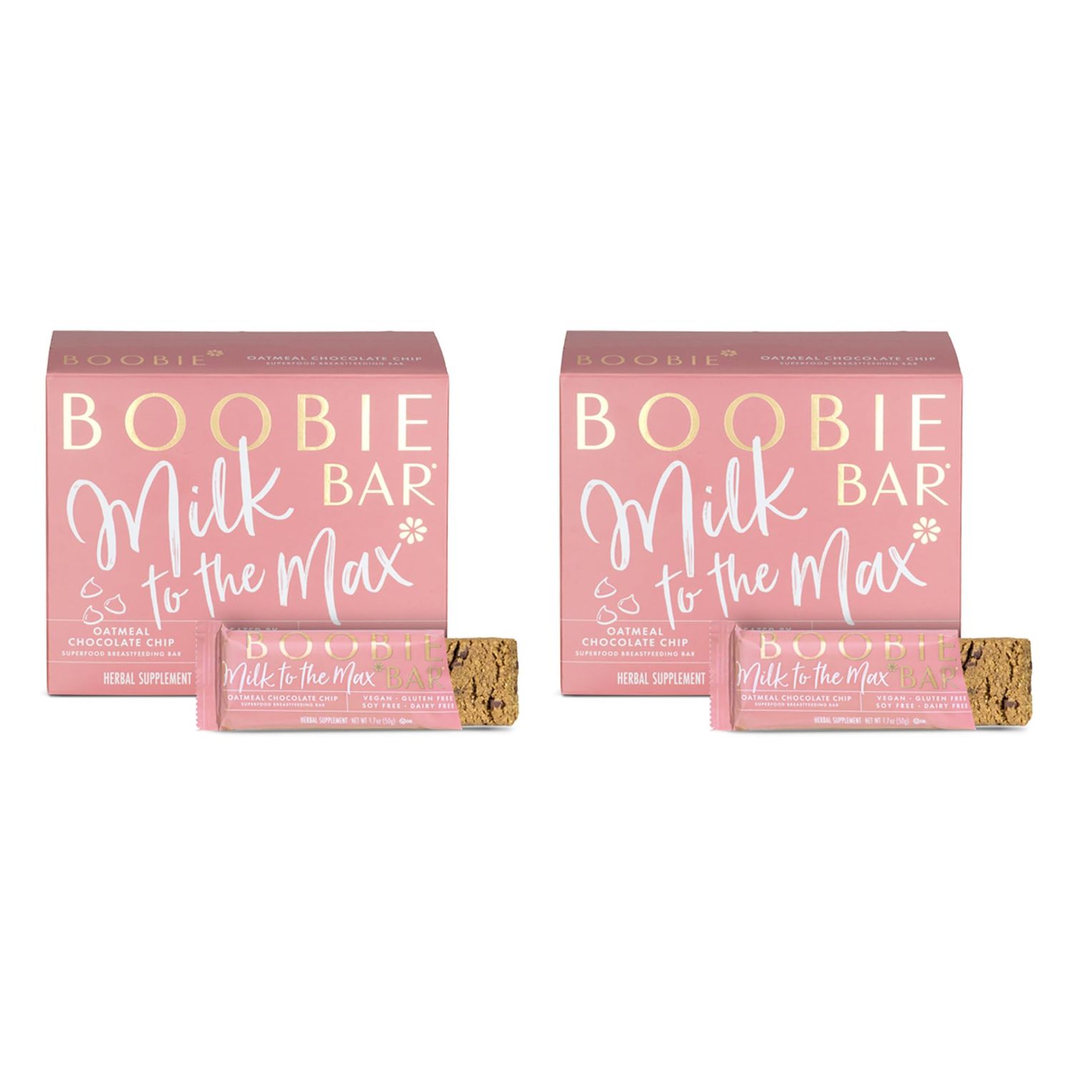 Boobie Bar Oatmeal Chocolate Chip Lactation Bar | #1 Selling Lactation Snack Bars | Gluten Free &amp; Vegan Lactation Snacks To Support Milk Supply Increase, 12 Bars (2 Boxes)