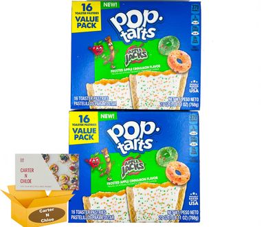 Pop-Tarts Frosted Apple Cinnamon Flavor Breakfast Toaster Pastries, 27 oz, 16 Count set of 2 | Exclusive Carter N Chloe recipe card!