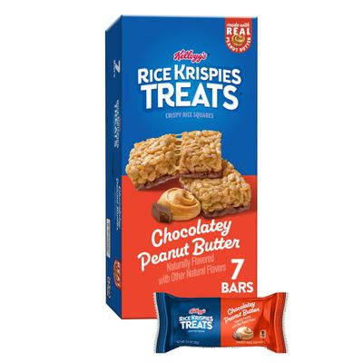 Rice Krispies Treats Crispy Rice Squares, Kids Snacks, Snack Bars, Chocolatey Peanut Butter, 4.9oz Box (7 Bars)