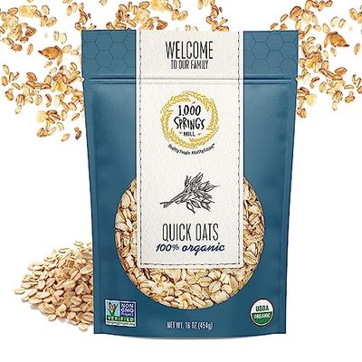 1000 Springs Mill - Organic Quick Oats | Used for breakfast Oatmeal, Muffins, Granola Bars, Cookies, or Other Baked Goods | Bulk Dried Oats | Resealable Bag | 16oz (Pack of 1)
