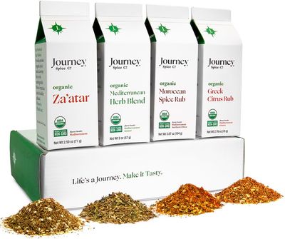 Organic Gourmet Mediterranean Spice and Seasoning Gift Set by Journey Spice Co. | Salt-Free | Greek Seasoning | Meat &amp; Vegetable Seasoning | Non-GMO