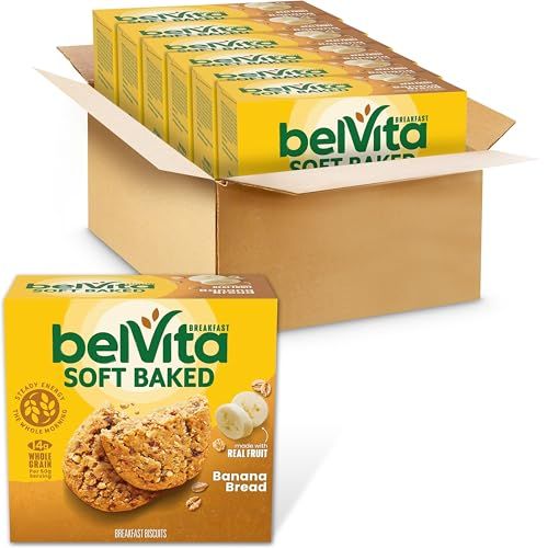 belVita Soft Baked Banana Bread Breakfast Biscuits, Chewy Breakfast Bars, 6 Boxes of 5 Packs (1 Biscuit Per Pack)