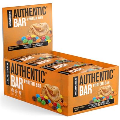 Authentic Bar Peanut Butter Candy Protein Bars - Tasty Meal Replacement Energy Bars w/ 16g Whey Protein Isolate, Natural Sugars from Pure Honey, Healthy Fat Peanut Butter Foundation - 12 Pack