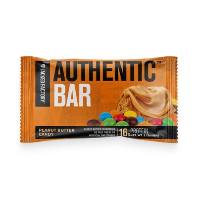 Authentic Bar Peanut Butter Candy Protein Bars - Tasty Meal Replacement Energy Bars w/ 16g Whey Protein Isolate, Natural Sugars from Pure Honey, Healthy Fat Peanut Butter Foundation - 12 Pack