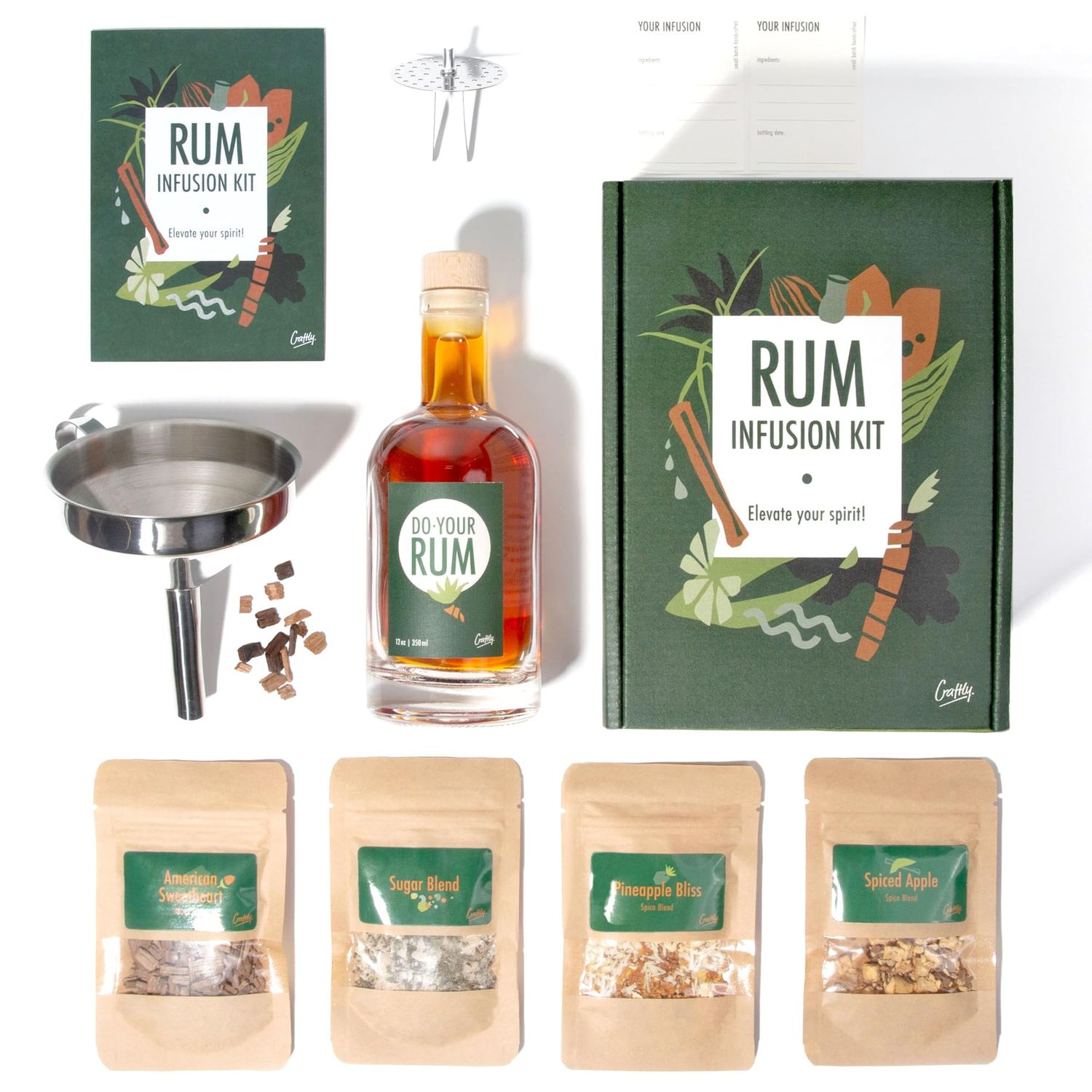 Rum Infusion Kit by Craftly | Natural Botanicals for Homemade Cocktails | Gift Idea for Men &amp; Women | Birthday Gift for Her, Him | Includes Spices &amp; Bottle