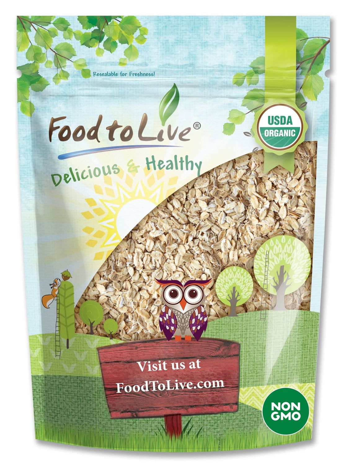 Food to Live Organic Rolled Oats, 1 Pound - Old-Fashioned, 100% Whole Grain, Non-GMO, Raw, Kosher, Bulk Oats. Perfect for Morning Oatmeal and Overnight Oats