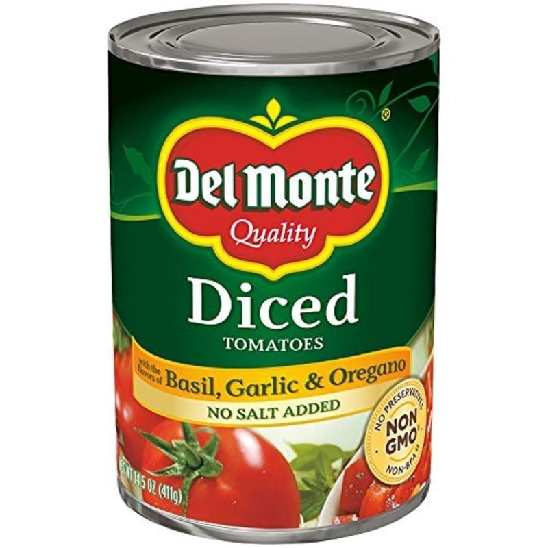 Del Monte Canned Diced Tomatoes with Basil, Garlic and Oregano, No Salt Added, 14.5 Ounce
