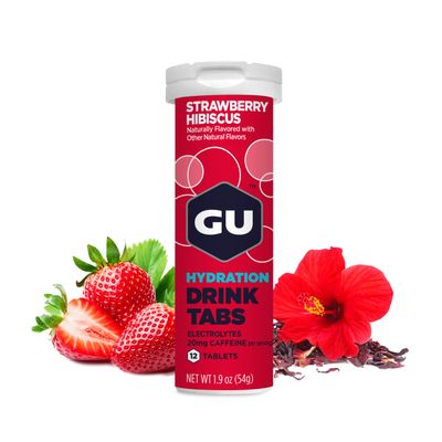 GU Energy Hydration Electrolyte Drink Tablets, Enhanced Endurance Sports Drink for Running, Cycling, Triathlon, 4-Count(48 Servings), Strawberry Hibiscus