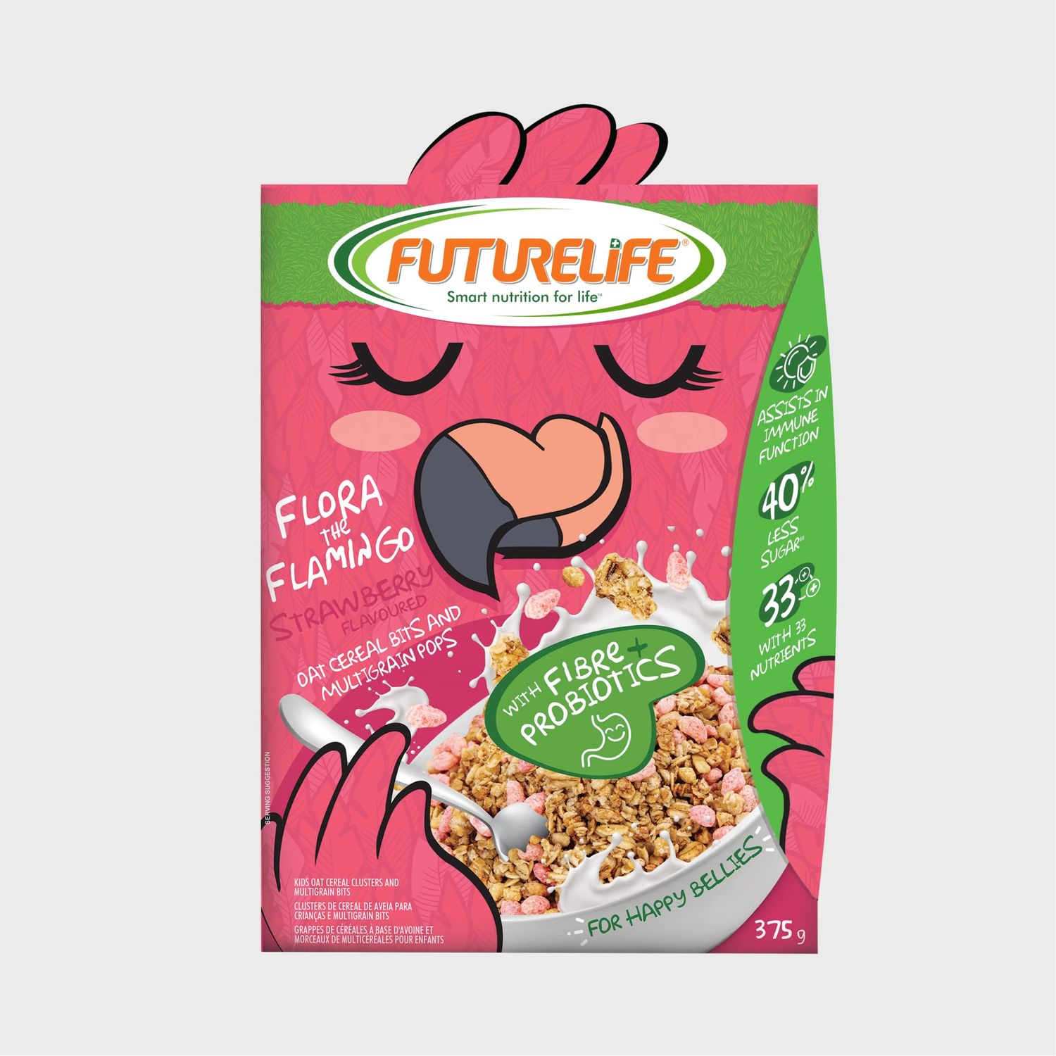 FUTURELIFE Oat Cereal Bits &amp; Multigrain Pops | Kids Cereal | 375g/13.2oz | 33 Nutrients | Assist with Immune Function | High In Fiber | Added Probiotics | 3.4g Protein | (Strawberry, 1)