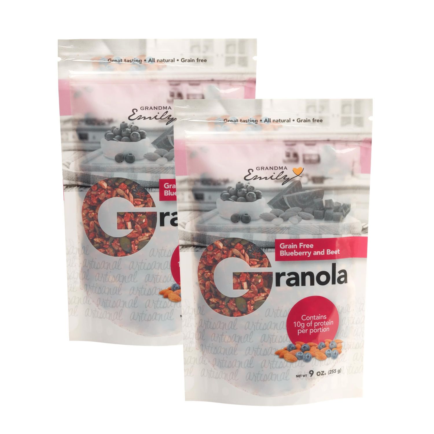 Grandma Emily Grain-Free Blueberry and Beet Granola Breakfast Cereal No Added Preservatives, 9 ounces (Pack of 2)