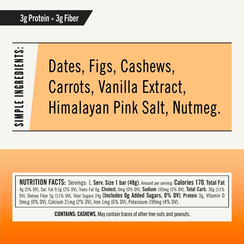 Thunderbird Bars Energy Snack, Gluten-Free with Protein, Healthy Real Food, Vegan Paleo Non-GMO, No Added Sugar, Cashew Fig Carrot Flavor (12 Count, 1.7 oz. Bars)