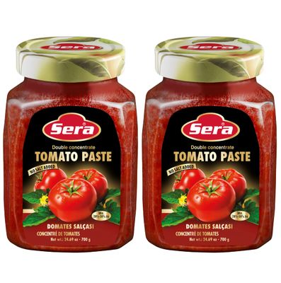 Sera Double Concentrate Tomato Paste 24.7 oz (2 PACK) | 100% All Natural | No Additives | No Preservatives | Perfect For Pizza, Soup, Stews, Tikka Masala, Shakshouka!