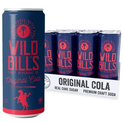 Wild Bill&#39;s Original Cola Soda Classic Craft Soda Pop Soft Drinks, Sodas Made with Pure Cane Sugar, Caffeine Free, NO High Fructose Corn Syrup, Gluten Free, Vegan, Low Sodium, 12 Oz 12 Pack