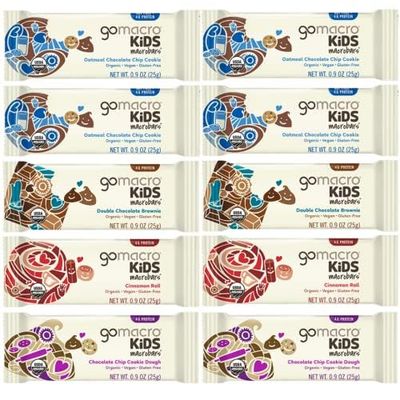 GoMacro Kids MacroBar Organic Vegan Snack Bars Assorted Variety Pack - 0.9 Oz (24 Pack) In Sanisco Packaging