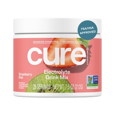 Cure Hydration | Plant-Based Electrolyte Drink Mix | No Added Sugar | FSA &amp; HSA | Dehydration Relief Powder Made with Coconut Water | Non-GMO | Vegan | 28 Servings Jar - Strawberry Kiwi