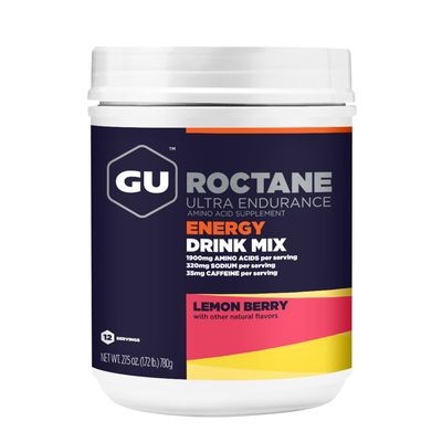 GU Energy Roctane Ultra Endurance Energy Drink Mix, Vegan, Gluten-Free, Kosher, and Dairy-Free n-the-Go Energy for Any Workout, Lemon Berry, 1.72 lb. Canister (12 Servings)