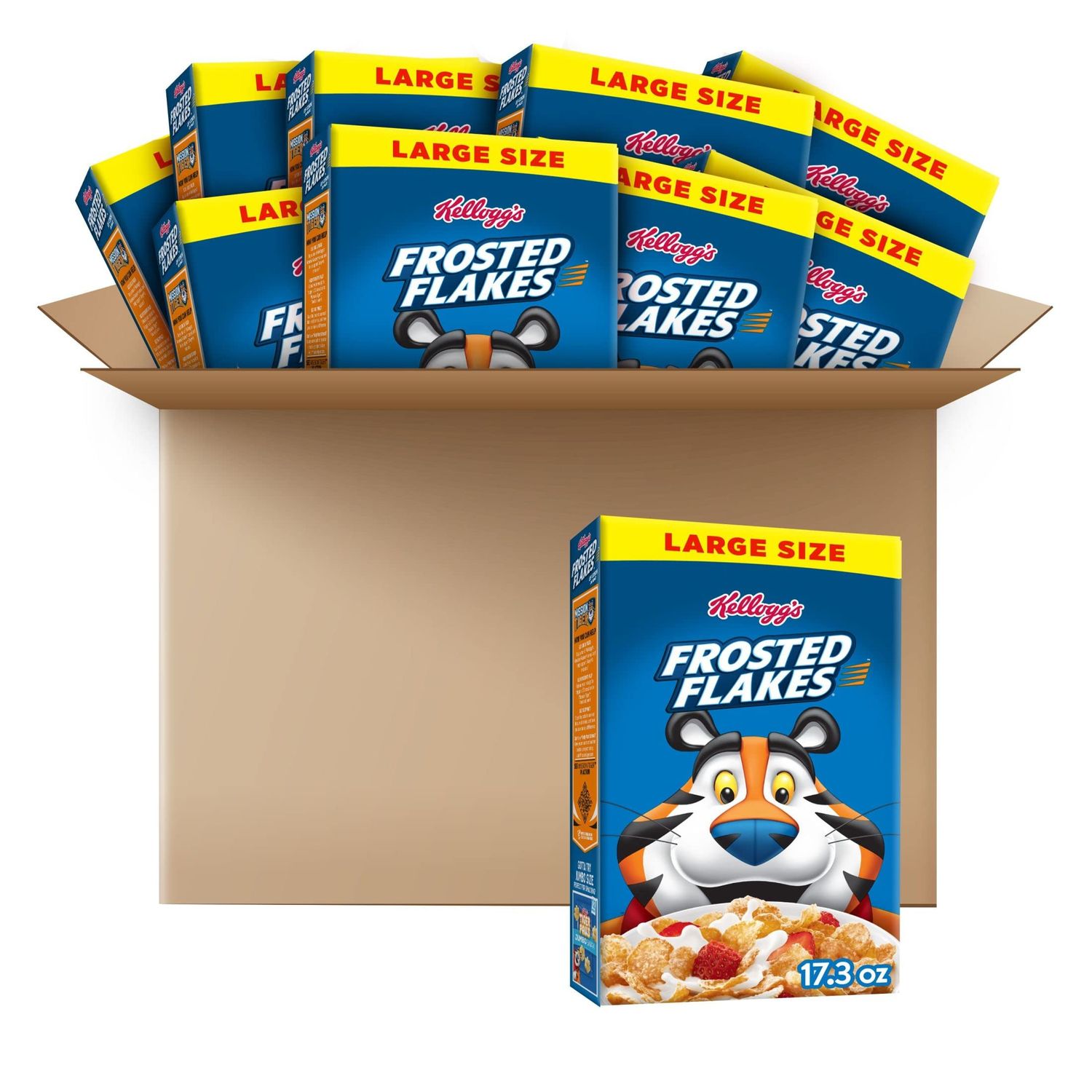 Kellogg&#39;s Frosted Flakes Breakfast Cereal, 8 Vitamins and Minerals, Kids Snacks, Large Size, Original, 10.8lb Case (10 Boxes)