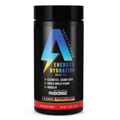 Grab The Gold Aqua Charge Energy &amp; Hydration Drink Mix with Electrolytes (1 Bottle = 30 Servings) Raspberry Lemonade Flavor, Pre/Post Workout Recovery, Sugar-Free, Gluten-Free