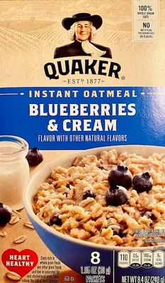 Quaker Instant Oatmeal, Blueberries &amp; Cream, Pack of 2