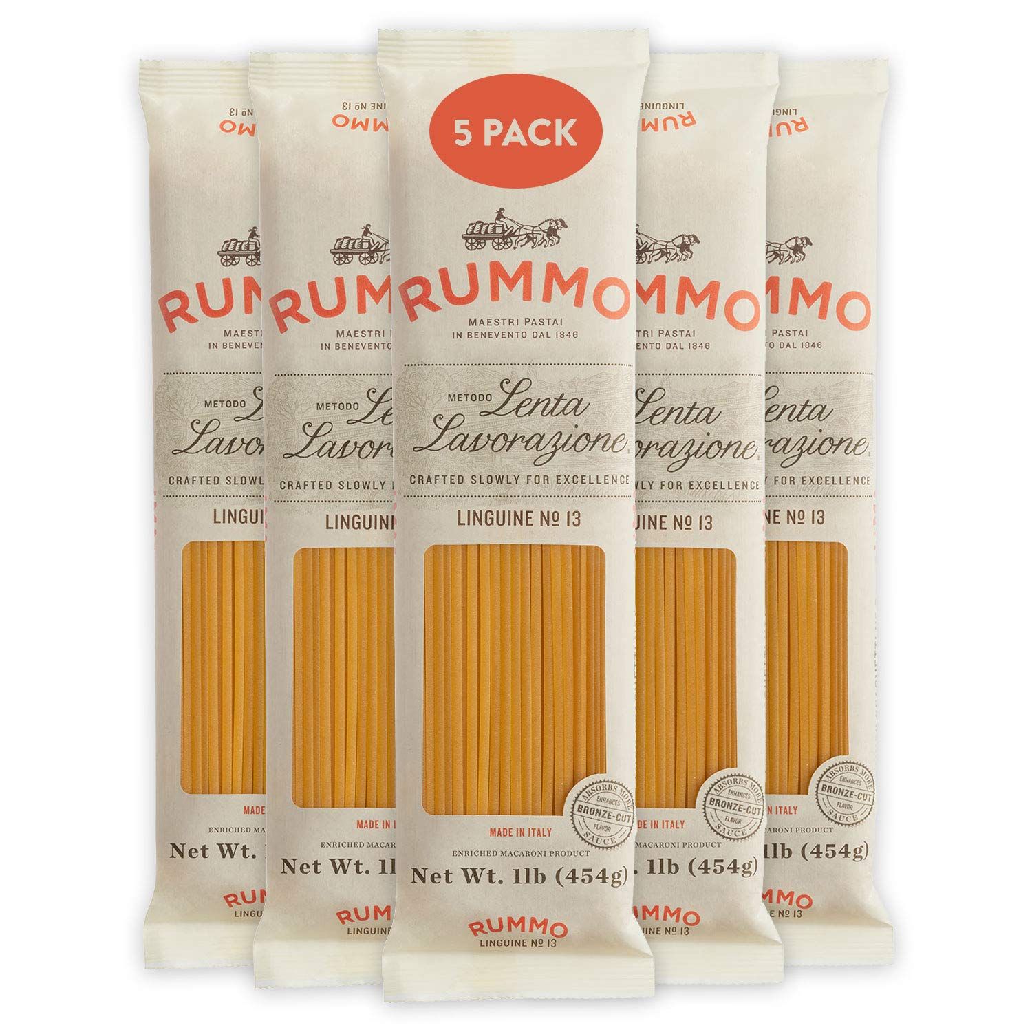 Rummo Linguine Pasta N.13 - Linguine Pasta Noodles, Dry Pasta, Long Linguine Noodles, Durum Wheat Pasta Imported from Italy - 16 Ounce (Pack of 5)