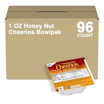 Honey Nut Cheerios Cereal Single Serve Bowl, Heart Healthy Breakfast Cereal, Gluten Free Cereal with Whole Grain Oats, 1 Oz, 96 Count