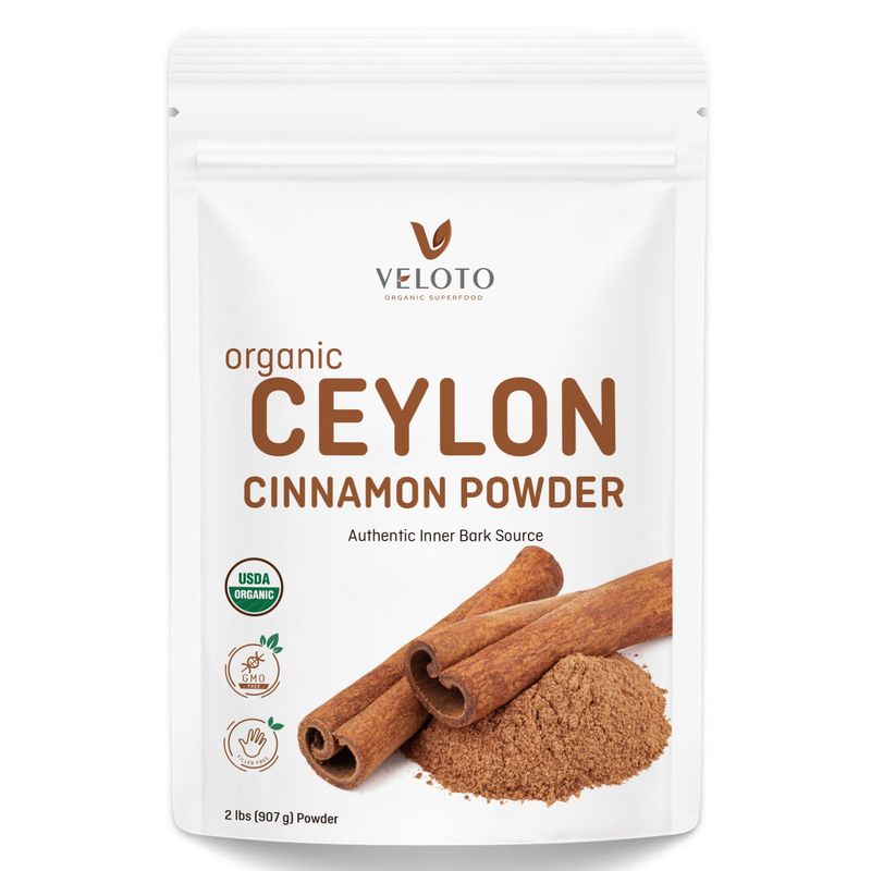 VELOTO Ceylon Cinnamon Powder Organic Cinnamon Powder, Freshly Ground Cinnamon Pure Bulk Cinnamon Spice, Kosher &amp; Organic Certified, Non-GMO Third Party Tested for Purity, Gluten Free, Vegan, 2lb