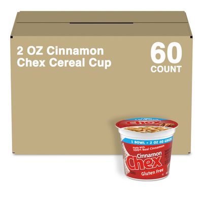 Cinnamon Chex Cup Cereal, Gluten Free Breakfast Cereal, Made with Whole Grain, 2 Oz, 60 Count