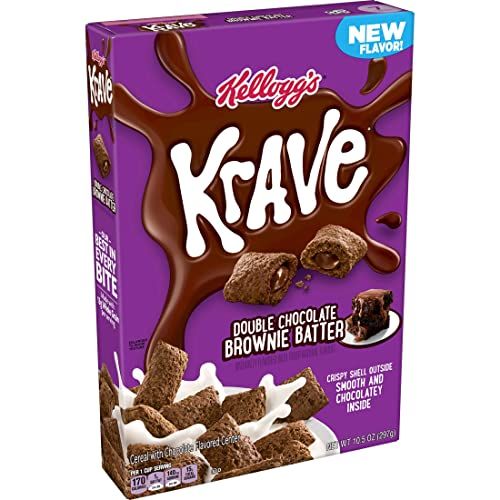Krave Cold Breakfast Cereal, Chocolate Cereal, Kids Snacks, Double Chocolate Brownie Batter, 10.5oz Box