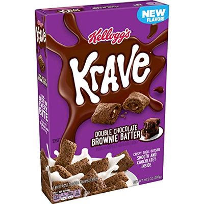 Krave Cold Breakfast Cereal, Chocolate Cereal, Kids Snacks, Double Chocolate Brownie Batter, 10.5oz Box