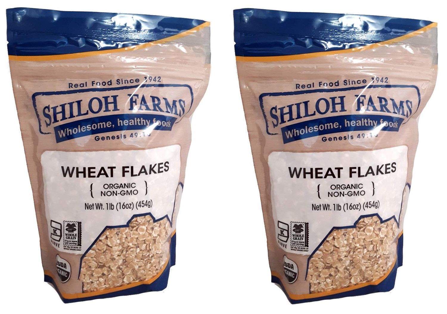 Shiloh Farms Organic Wheat Flakes - 16 Ounce Bag (Pack of 2) - Looks similar to old fashioned rolled oats, but significantly higher in fiber and protein