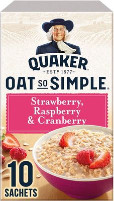 Quaker Oat So Simple Strawberry, Raspberry &amp; Cranberry 10 x 33,9g - Vollkorn Haferflocken mit Erdbeere, Himbeere &amp; Preiselbeere