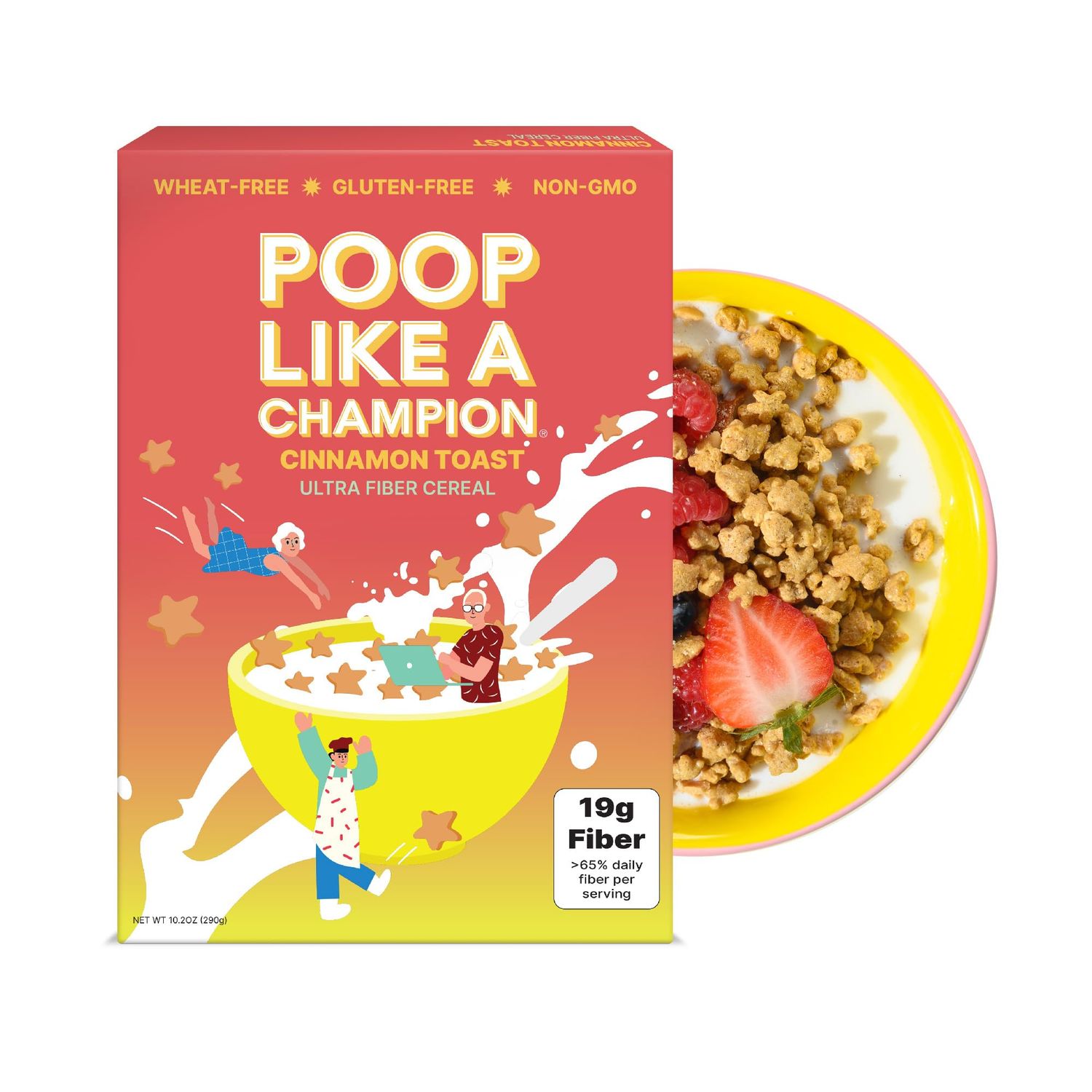 Poop Like A Champion High Fiber Cereal - Cinnamon Toast Flavor | Keto Friendly Low Carb Gluten Free &amp; Healthy | Breakfast Essentials with Soluble, Insoluble &amp; Psyllium Husk Powder