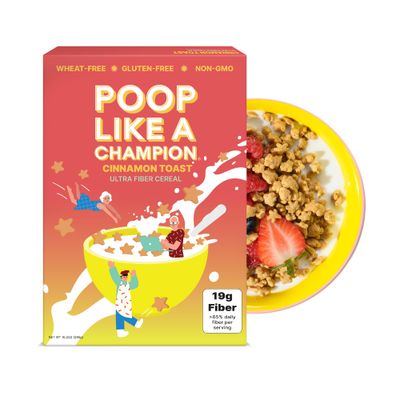Poop Like A Champion High Fiber Cereal - Cinnamon Toast Flavor | Keto Friendly Low Carb Gluten Free &amp; Healthy | Breakfast Essentials with Soluble, Insoluble &amp; Psyllium Husk Powder