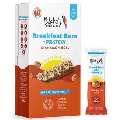 Blake&#39;s Seed Based Breakfast Bars with Protein - Cinnamon Roll (24 Count), 5g Clean Plant-Based Protein, Gluten Free, Nut Free, Dairy Free &amp; Vegan, Healthy Snacks for Kids or Adults, School Safe