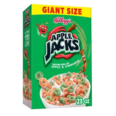Kelloggs Apple Jacks Breakfast Cereal, Kids Snacks, Family Breakfast, Giant Size, Original, 23oz Box (1 Box)