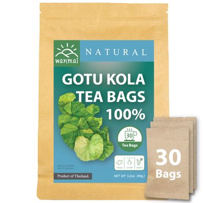 WANMAI29 Gotu kola Tea Bags, 30-Count, Natural Sugar Free Drink, Supports Vegan and Ketogenic Diets, No Caffeine or Harsh Additives, 100% Real Herb in Kraft Steeping Bag