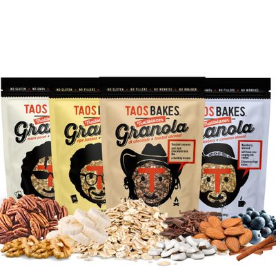 Taos Bakes - Granola - Variety Pack - Granola filled with Nuts, Oats, Dried Fruit, &amp; Seeds - Gluten Free, Natural Sweeteners, &amp; No GMO&#39;s - Great for Cereal or Yogurt - 10 oz (Pack of 4)