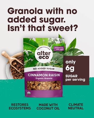 Alter Eco Cinnamon Raisin Granola, Healthy, Organic Breakfast &amp; Snack, Naturally Sweetened with Fruit, Vegan, No Artificial Sugars or Additives, Regeneratively-Farmed Oats (Cinnammon Raisin - 1 Pack)