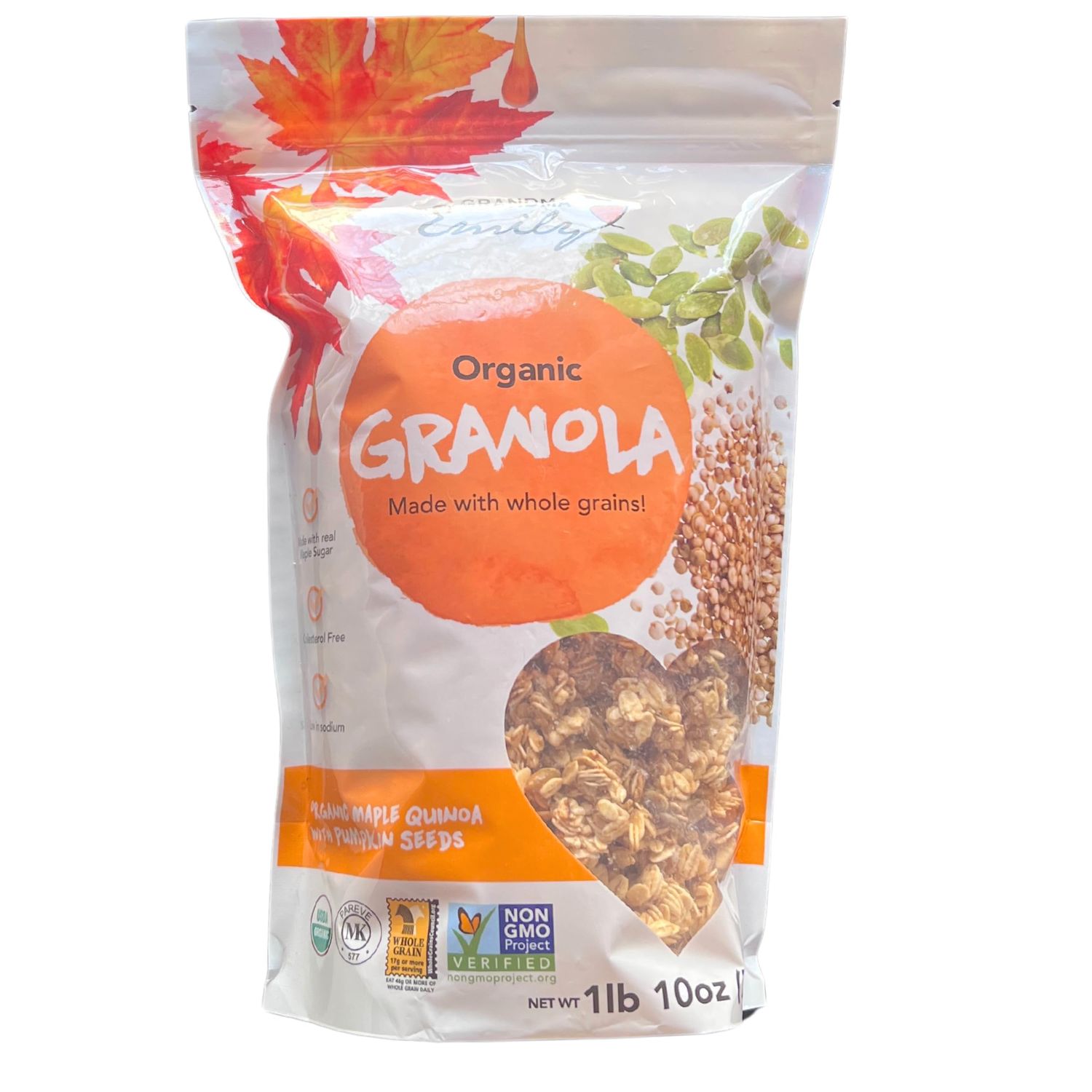 Grandma Emily Organic Granola Cereal Maple Quinoa with Pumpkin Seeds - Kosher and Whole Grain. 1lb 10oz