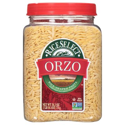 RiceSelect Orzo Rice-Shaped Pasta, Premium Non-GMO Orzo Pasta, 26.5-Ounce Jar