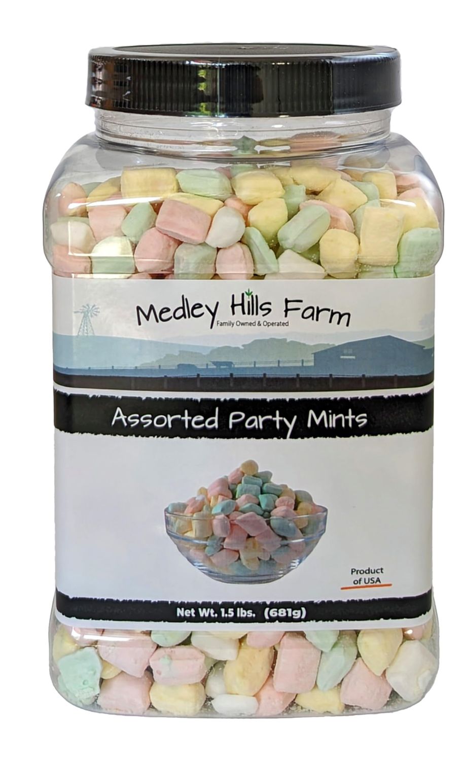 Assorted Party Mints By Medley Hills Farm in Reusable Container 1.5 lbs. - Peppermint Pastel After dinner mints candy - Great wedding mints for guests, baby shower or birthday party - Product of USA