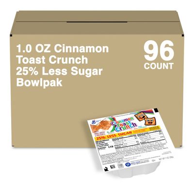 Cinnamon Toast Crunch Reduced Sugar Cereal Single Serve Bowl, 1 Oz (Pack of 96)