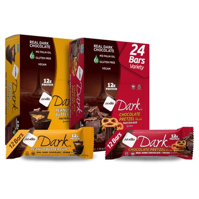 NuGo Dark Variety - Pretzel with Sea Salt 12 Bars &amp; Peanut Butter Cup 12 Bars, 12g Protein Bar, Vegan, Gluten Free, Non-GMO, Kosher Pareve, 24 Count Variety