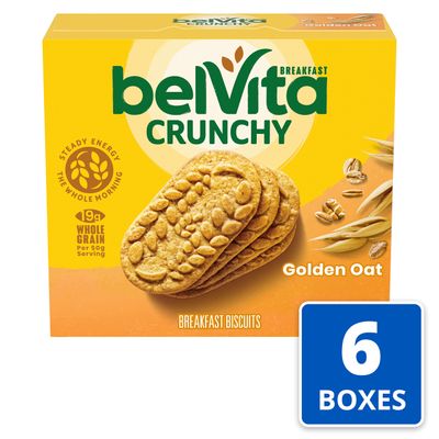 belVita Golden Oat Breakfast Biscuits, 30 Total Packs, 6 Boxes (4 Biscuits Per Pack)