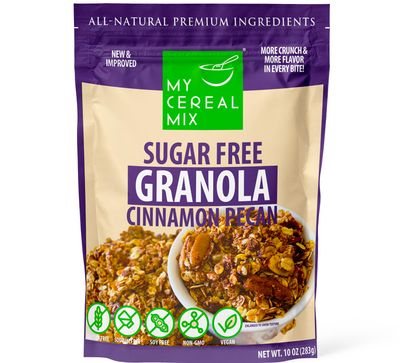 MyCerealMix Sugar Free Granola - Cinnamon Pecan | No Stevia, No Erythritol, Naturally Sweetened with Allulose &amp; Monk Fruit, Vegan, Gluten-Free, Sodium &amp; Soy-Free, Non-GMO, High Fiber | 10oz, Pack of 1