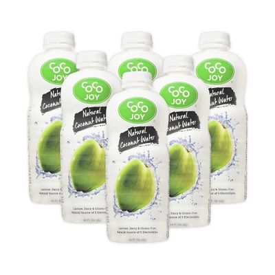 CoCo Joy Natural Coconut Water, 100% Coconut Water, Fresh, Low-Calorie, High-Calcium, Nutrient-Rich Coconut-Water Drink with Electrolytes, Potassium, and Other Nutrients, 6 pack