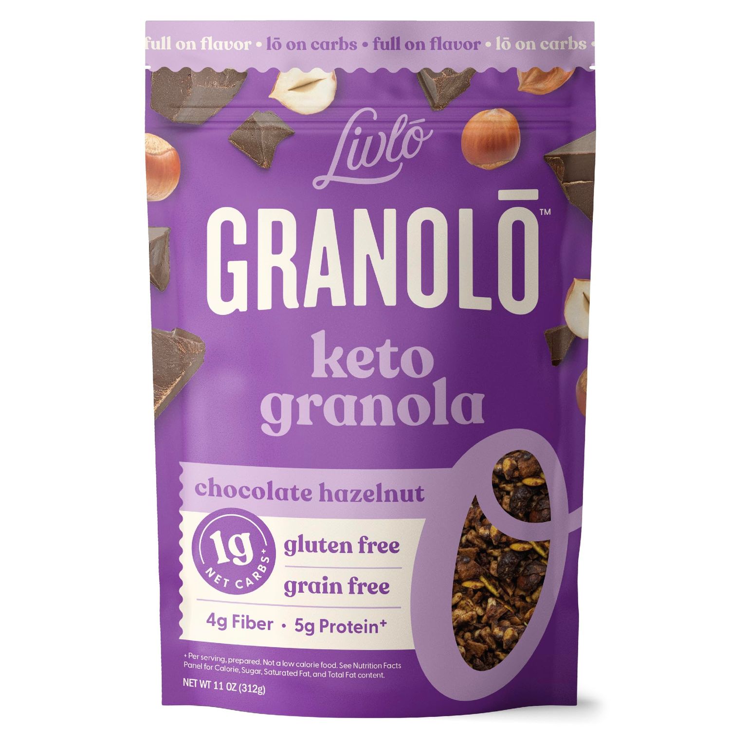 Livlo Keto Granola Cereal - 1g Net Carbs - Grain Free &amp; Gluten Free Cereal - Low Carb Keto Snacks &amp; Food - Ketogenic, Paleo &amp; Diabetic Friendly - Chocolate Hazelnut, 11oz