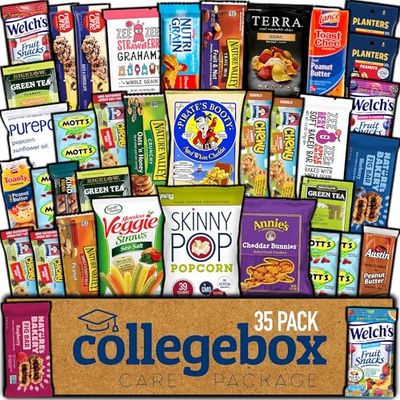 COLLEGEBOX Healthy Snack Box (35 Count) Valentines Day Variety Pack Care Package Gift Basket Kid Men Women Adult Nuts Health Nutrition Assortment College