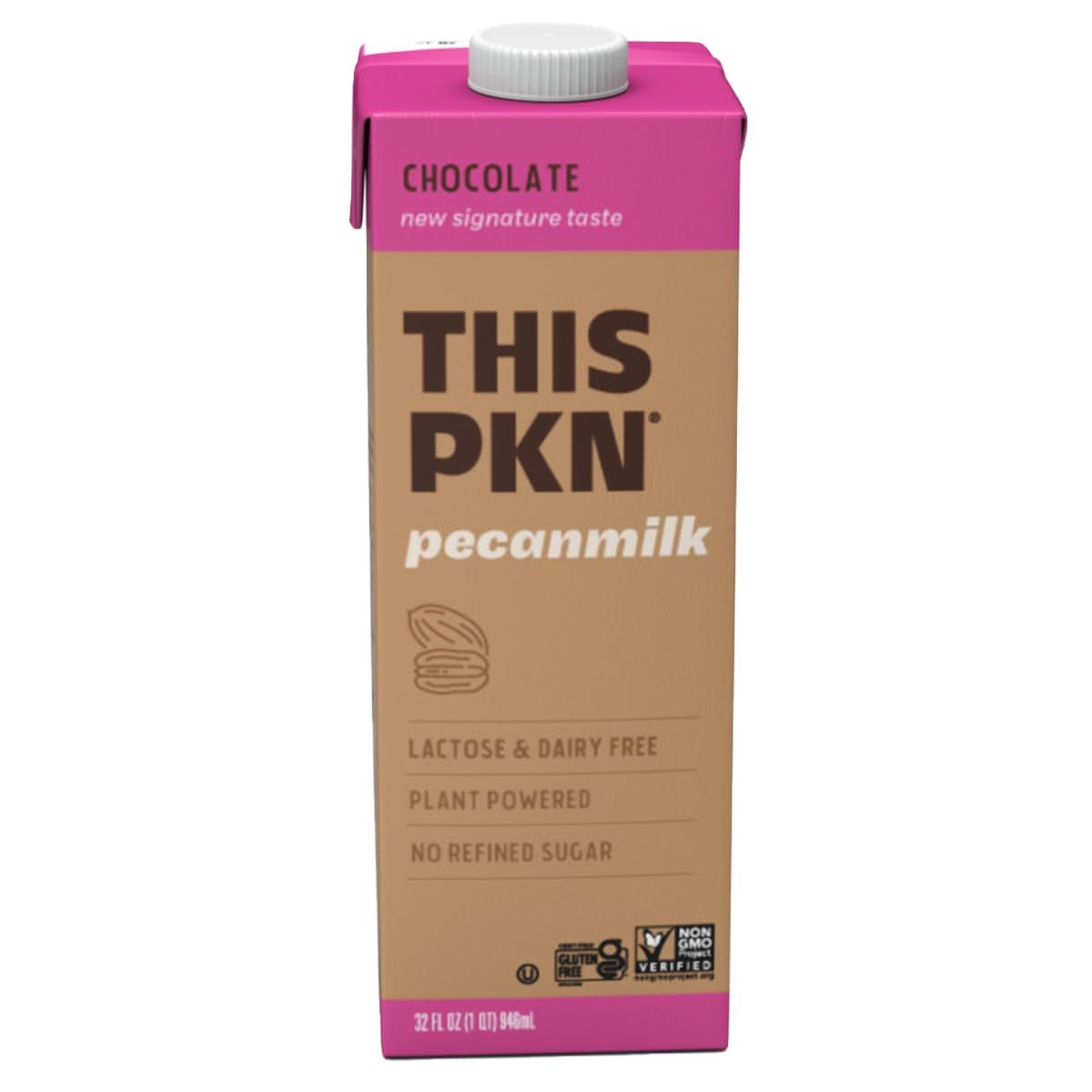 THIS PKN Pecan Nut Milk Chocolate Non Dairy Milk Alternative, Made from Real Texas Pecans, Plant Based Chocolate Milk, Made Without Added Sugars and No GMOs or Lactose (32oz, Pack of 6)